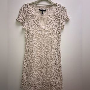 BCBGMAXAZRIA short tan crochet dress XS